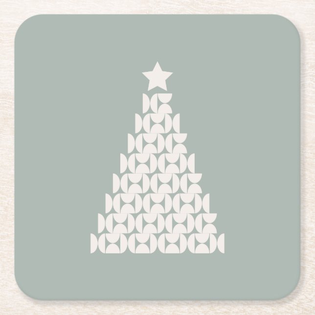 Sage Green Christmas Tree Square Paper Coaster (Front)