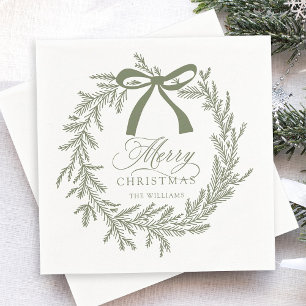Sage Green Christmas Wreath Holiday Napkin