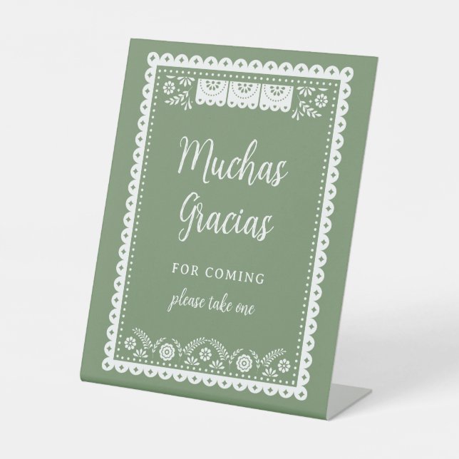 Sage Green Cielito Lindo Baby Shower Thank You Pedestal Sign (Front)