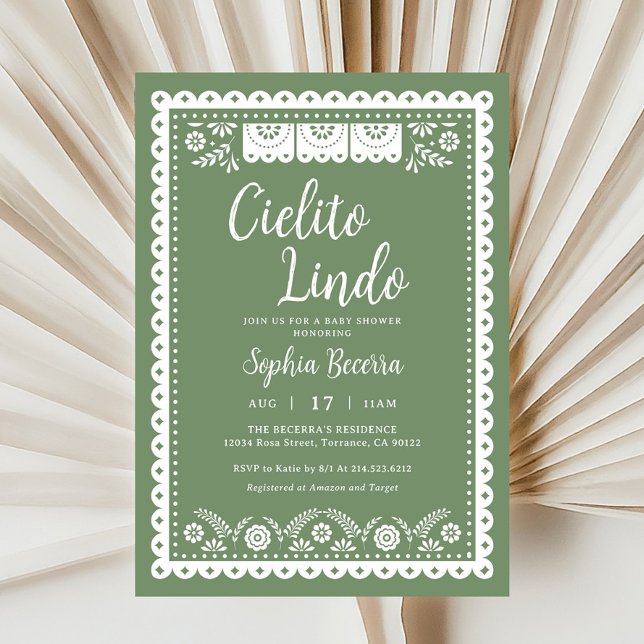 Sage Green Cielito Lindo Talavera Baby Shower Invitation (Creator Uploaded)