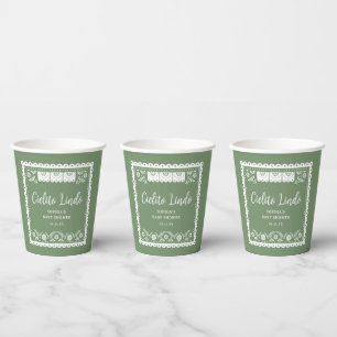 Sage Green Cielito Lindo Talavera Baby Shower Paper Cups