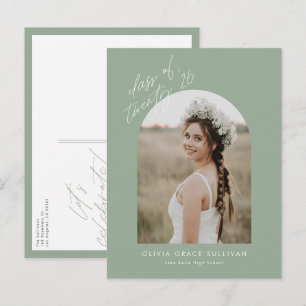 Sage Green Class of 2026 Arch Photo Graduation Invitation Postcard