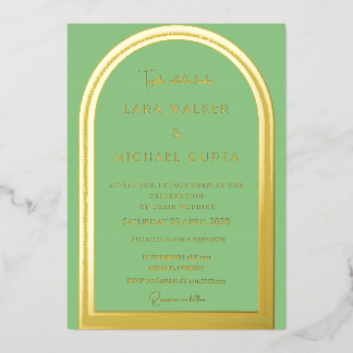 Sage Green Classic Arch Foil Wedding Invitation