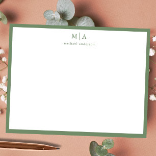 Sage Green Classic Border Monogram Correspondence Card