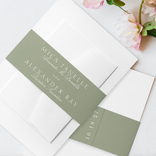 Sage Green Classic Calligraphy Formal Wedding Invitation Belly Band