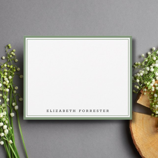 Sage Green Classic Double Border Correspondence  Card (Creator Uploaded)