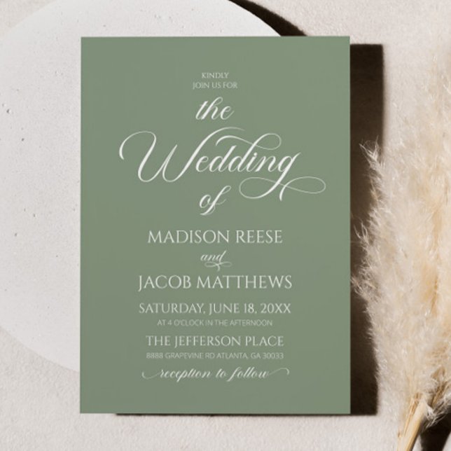 Sage Green Classic Elegant Minimalist Wedding Invitation (Creator Uploaded)
