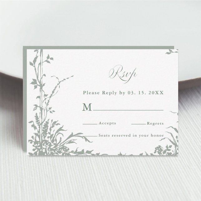 Sage Green Classic Floral Frame Wedding RSVP Card (Creator Uploaded)