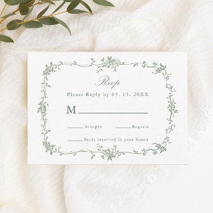 Sage Green Classic Floral Frame Wedding RSVP Card