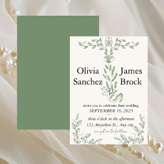 Sage Green Classic Floral Wedding Invitation