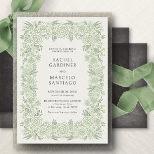 Sage Green Classic Floral Wedding Invitation