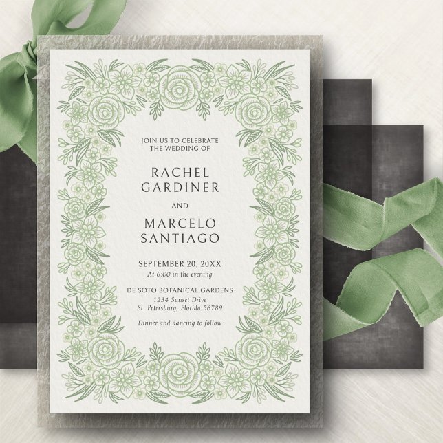 Sage Green Classic Floral Wedding Invitation (Creator Uploaded)