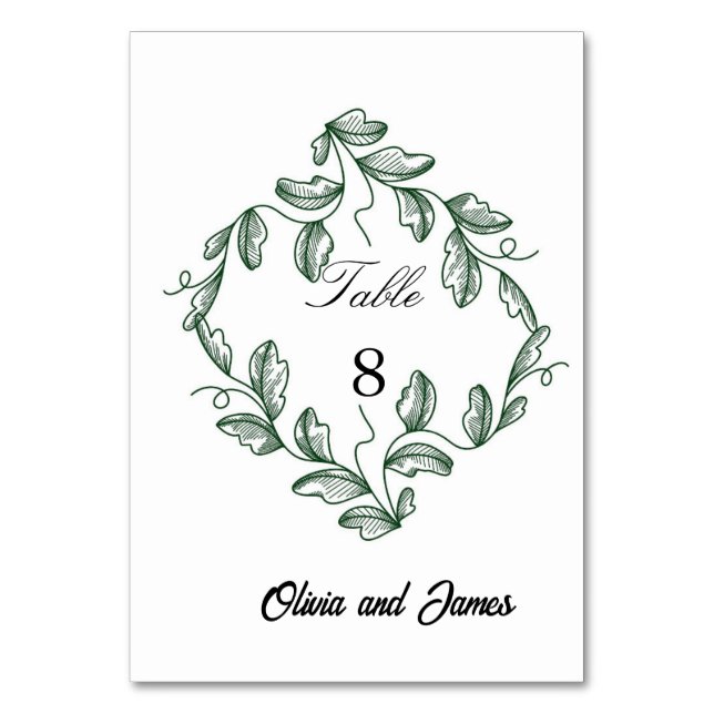 Sage Green Classic Floral Wedding Table Number (Front)