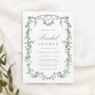 Sage Green Classic French Floral Bridal Shower Invitation