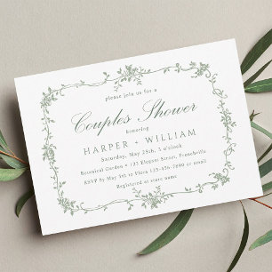 Sage Green Classic French Floral Couples Shower Invitation