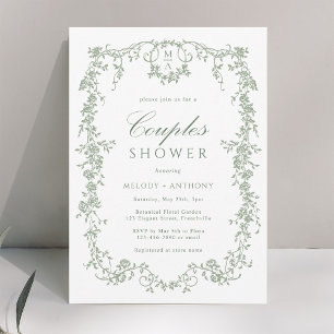 Sage Green Classic French Floral Couples Shower Invitation