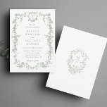 Sage Green Classic French Floral Wedding Invitation<br><div class="desc">Elegant sage green floral wedding invitation with a floral crest and monograms on the back.
For more advanced customisation of this design,  please click the DESIGN TOOL BUTTON above!</div>