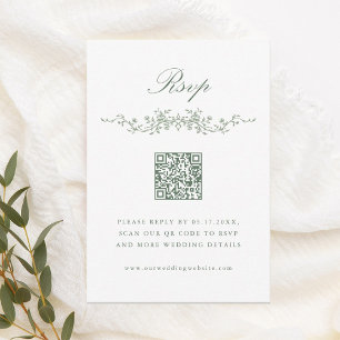 Sage Green Classic French Floral Wedding RSVP Invitation