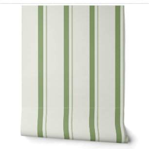 Sage Green Classic French Ticking Stripe Wallpaper
