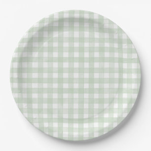 Sage Green Classic Gingham Paper Plate