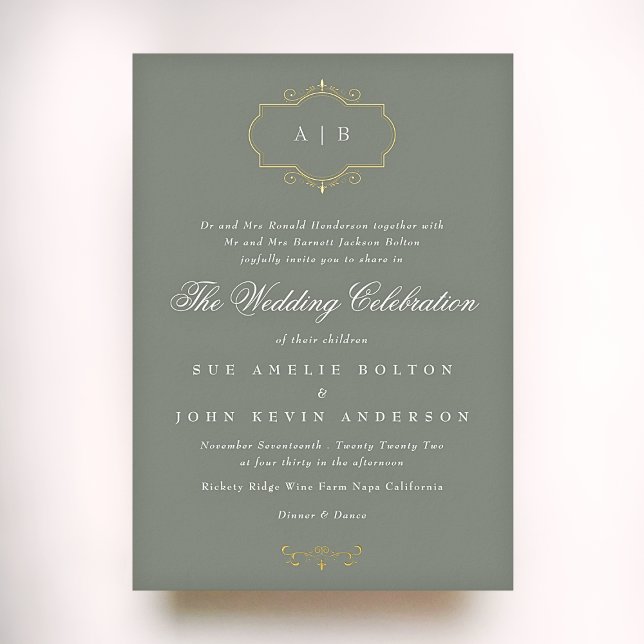 sage green classic gold crest monogram wedding (Creator Uploaded)
