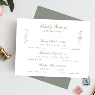 sage green classic gold wedding multi-event RSVP card