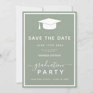 Sage Green Classic Graduation Save the Date Invitation
