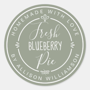 Sage Green Classic Homemade Blueberry Pie Classic Round Sticker