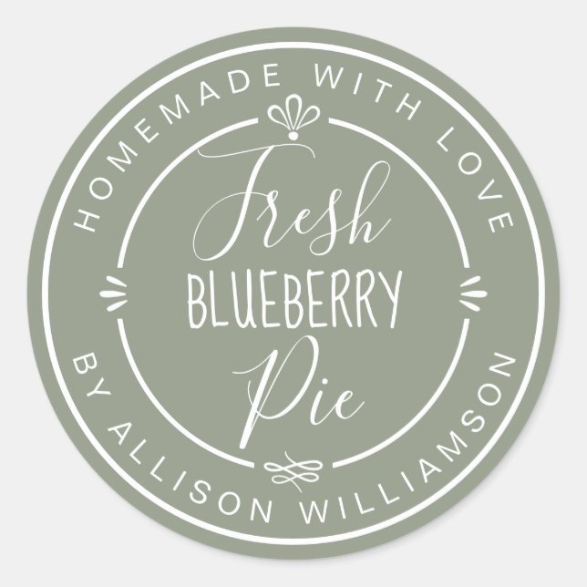 Sage Green Classic Homemade Blueberry Pie Classic Round Sticker (Front)