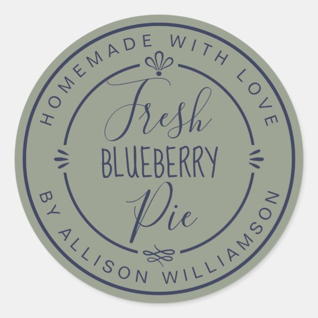 Sage Green Classic Homemade Blueberry Pie Label (Front)