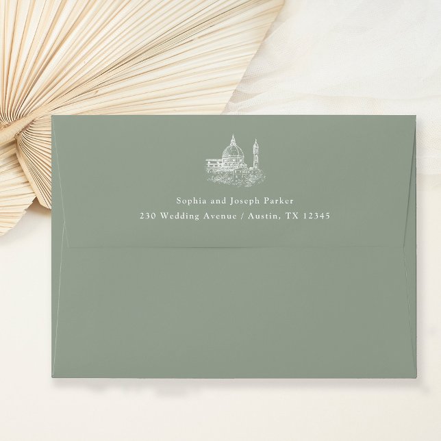 Sage Green | Classic Illustrated Italian Wedding Envelope (Creator Uploaded)
