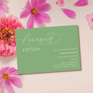 sage green classic minimal unique quinceañera  invitation