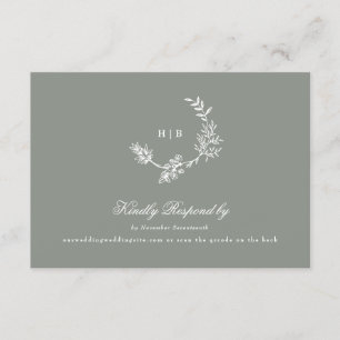 Sage Green classic monogram QR CODE wedding wreath RSVP Card