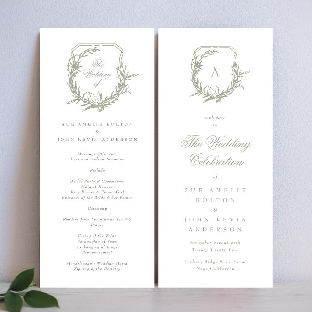 sage green classic monogrammed the wedding crest program (Creator Uploaded)