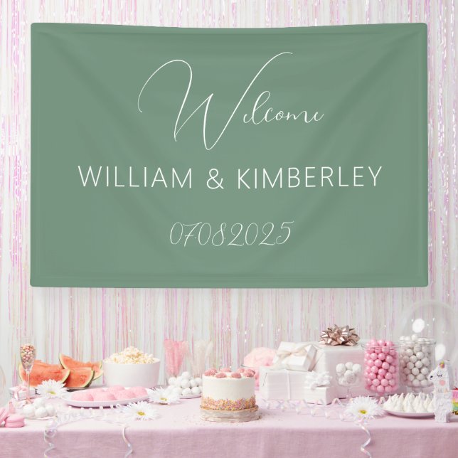 Sage Green Classic Rustic Simple Modern Wedding Banner (Party)