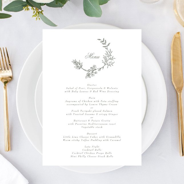 Sage Green Classic Wreath Floral Monogram Wedding Menu (Creator Uploaded)