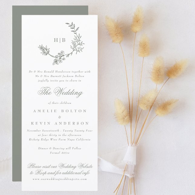 Sage Green Classic Wreath Monogram RSVP Wedding Invitation (Creator Uploaded)