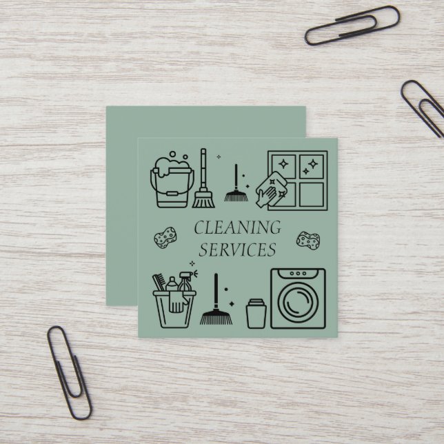 Sage Green Cleaning Services Commercial Domestic  Square Business Card (Front/Back In Situ)