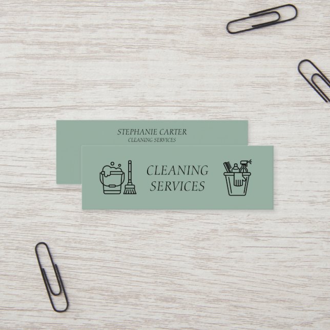 Sage Green Cleaning Services Company  Mini Business Card (Front/Back In Situ)