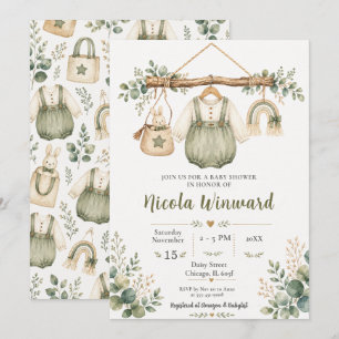 Sage Green Clothesline Baby Shower Invitation