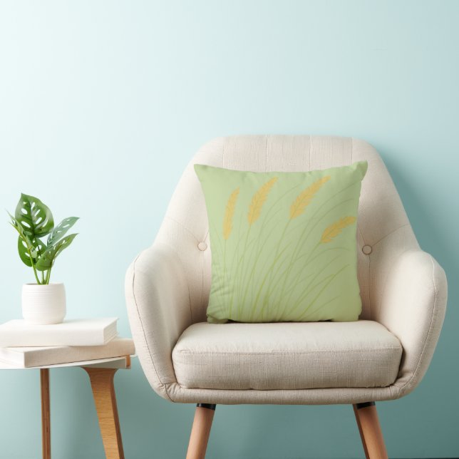 sage green coastal throw pillow with beach grass (Chair)