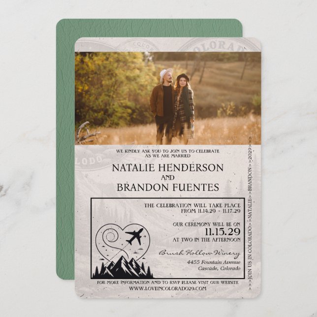 Sage Green Colorado Passport Wedding Invitation (Front/Back)
