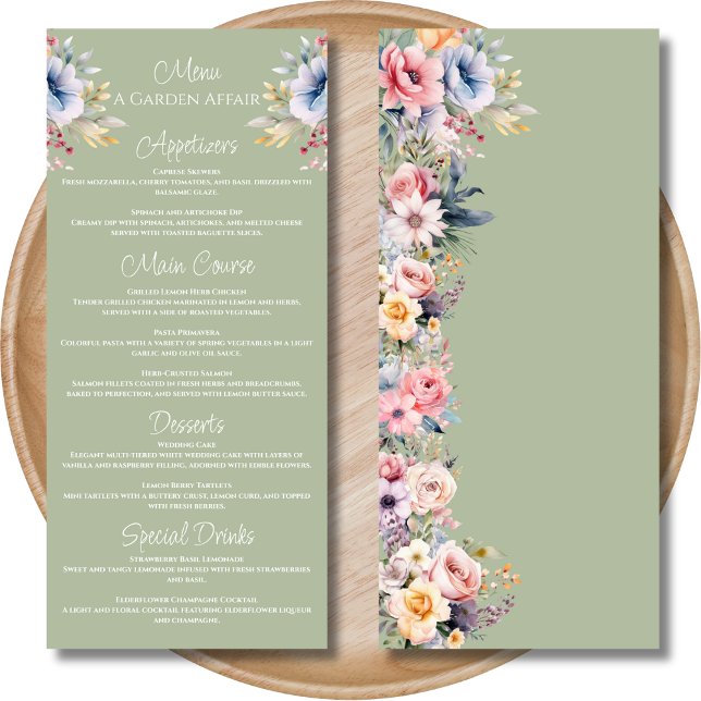Sage Green Colourful Wildflowers Wedding Menu (Creator Uploaded)