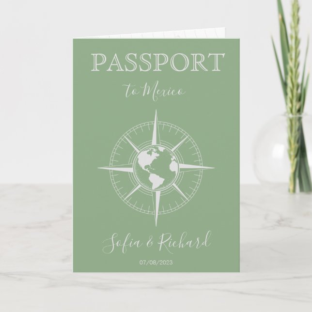 Sage Green Compass Destination Wedding Passport   Invitation (Front)