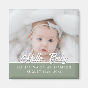 Sage Green Contemporary Hello Baby Magnet