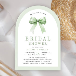 Sage Green Coquette Bow Arch Photo Bridal Shower Invitation