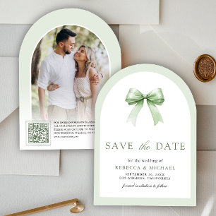 Sage Green Coquette Bow Arch Photo Wedding Save The Date