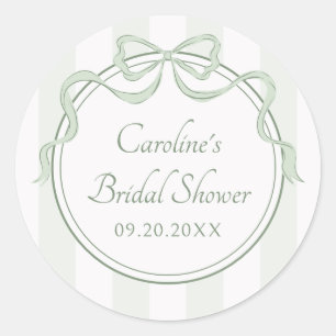 Sage Green Coquette Bow Bridal Shower Classic Round Sticker