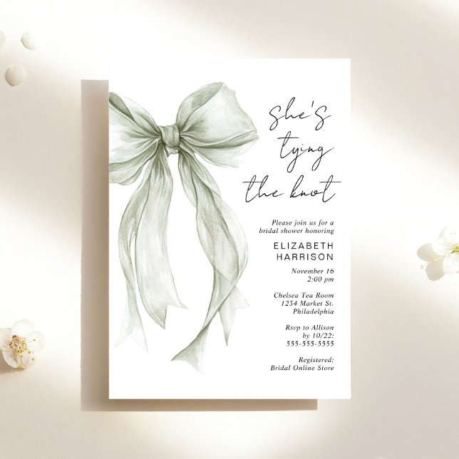 Sage Green Coquette Bow Watercolor Bridal Shower Invitation (Creator Uploaded)
