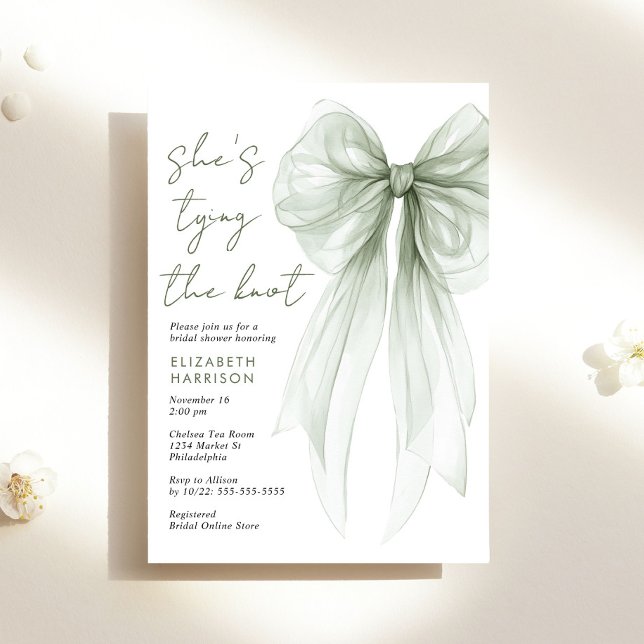 Sage Green Coquette Bow Watercolor Bridal Shower Invitation (Creator Uploaded)